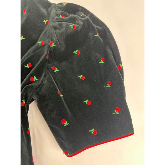 VTG Jan Briggs Size Small Medium Embroidered Roses Black Velvet Dress Retro 90s - Picture 13 of 13